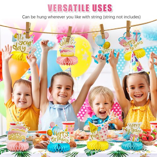 9 Pcs Colorful Birthday Themed Honeycomb Centerpiece, Happy Birthday Decorations Set Table Topper Birthday Supplies for Kids Birthday Party Baby Shower (B)