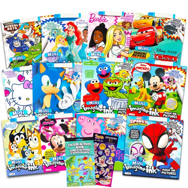 72 Mess Free Coloring Pages with Mini No Mess Markers - Imagine Ink Activity Bundle for Toddlers, Kids Ages 3 4 5 6 | Mickey, Bluey, Peppa Pig
