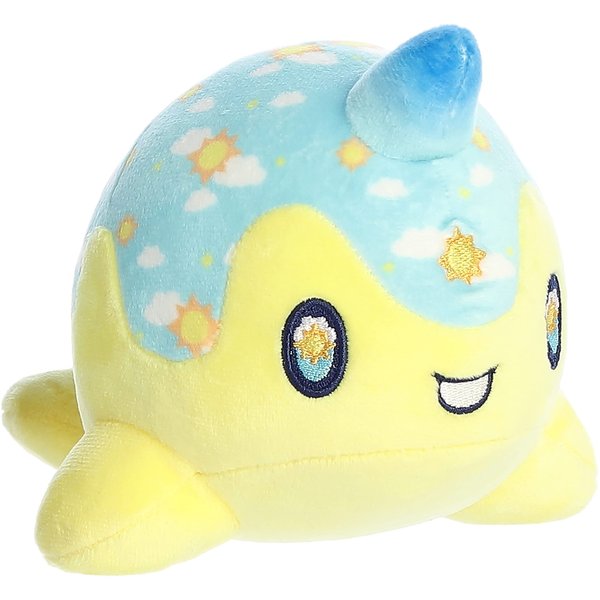 Aurora® Enchanting Tasty Peach® Sunny Day Nomwhal Stuffed Animal - Bright & Colorful Design - Showpiece Plush - Yellow 7 Inches