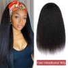 Falswan Kinky Straight Headband Wigs for Women Glueless Synthetic Headband Long Wig Yaki Straight Wigs with Headband Attached 24 Inches Full Machine Made None Lace Front Wigs