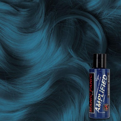 MANIC PANIC Voodoo Blue Hair Color - Amplified - Semi Permanent Hair Dye - Dark Cyan Blue with Green Undertones - For Dark, Light Hair- Vegan, PPD & Ammonia Free For Coloring Hair on Men & Women