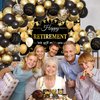 Yancan Happy Retirement Party Decorations Kit for Men Women, Black Gold Farewell Party Supplies Include Backdrop Tablecloth Cupcake Toppers Balloons Garland Arch Kit