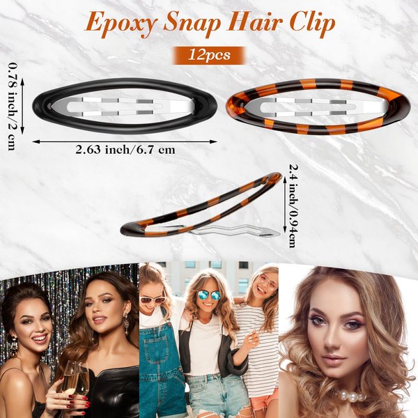 12 Pcs Metal Snap Hair Barrettes Oval Snap Hair Clip Non-Slip Water Drop Hair Pin Ellipse Thin Grips Tortoise Hair Accessories for Women Girls Long Short Thick Fine Curly Straight Hair