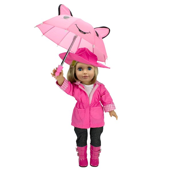 Dress Along Dolly 6pc Rainy Day 18" Doll Outfit- American Clothes & Accessories Set includes Raincoat, Umbrella, Boots, Hat, Pants & Shirt- Perfect Girl Gift Set for Less