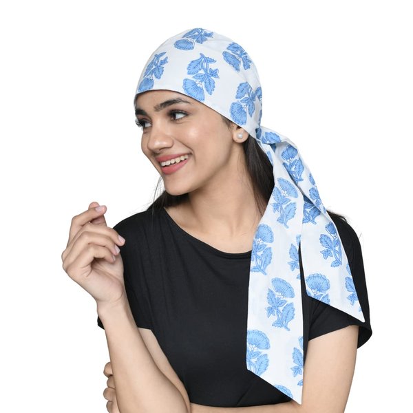 SAKUCHI Cotton Batik Easy to Tie Pre-Tied Headwrap Headscarf for Hair Loss Chemo Slip on Scarf Headwear Women White