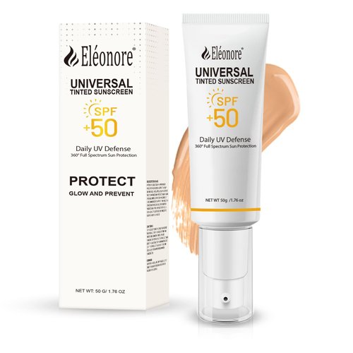 ELEONORE Universal Tinted Sunscreen SPF 50 - Natural Mineral Sunblock for Face & Body, Broad Spectrum UVA/UVB Protection, Water Resistant, Non-Greasy Non-Sticky Formula Travel Size 50ml /1.7oz