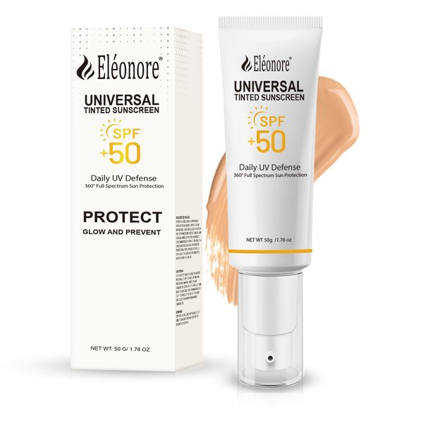 ELEONORE Universal Tinted Sunscreen SPF 50 - Natural Mineral Sunblock for Face & Body, Broad Spectrum UVA/UVB Protection, Water Resistant, Non-Greasy Non-Sticky Formula Travel Size 50ml /1.7oz