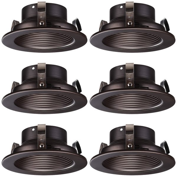TORCHSTAR 4 Inch Rosewood Decor Recessed Light Trim, Metal Step Baffle Trim, Fit Halo/Juno Remodel Recessed Housing, 4 Inch Can Light Trim for PAR16, PAR20, R20, Oil Rubbed Bronze, Pack of 6
