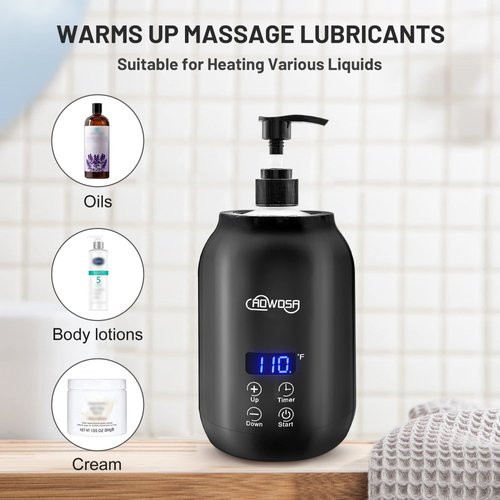 Massage Oil Warmer Bottle Professional Electric Lotion Digital Heater for SPA, Automatic Oil Warmer Heated Oil Lotion Cream for Salon, Barber Shops, Home, with Two Oil Bottle Dispenser (Black)