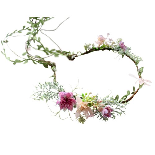 LLinfflr Vine Flower Crown Boho Flower Headband Hair Wreath Floral Halo Headpiece with Ribbon Wedding Party Photos Rosy