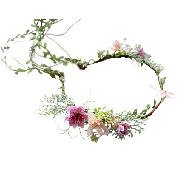 LLinfflr Vine Flower Crown Boho Flower Headband Hair Wreath Floral Halo Headpiece with Ribbon Wedding Party Photos Rosy