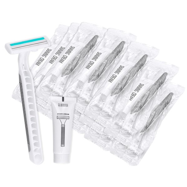 Disposable Razors in Bulk Pack of 30,Gray Bulk Razors Disposable Individually Wrapped Twin Blade Disposable Shaving Razors with Shaving Cream and Clear Cap Set for Homeless,Hotel,Charity,Travel