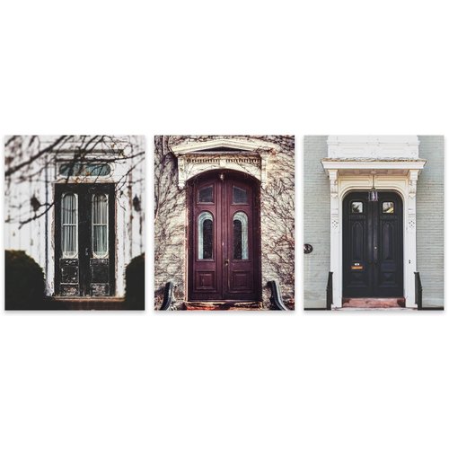 Lisa Russo Fine Art - Set of 3 Vintage Door Prints for Entryway Wall Art Decor - Not Framed - Foyer or Office Artwork - 3 SMALL 5x7" Unframed Prints