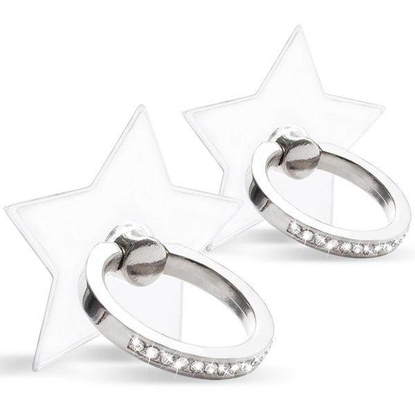 [2 Pack] Transparent Diamond Setting Cell Phone Ring Holder Stand,360 Degree Rotation and 180 Degree Adjustable Finger Ring Kickstand with Polished Electroplated Phone Grip (Pentagram)