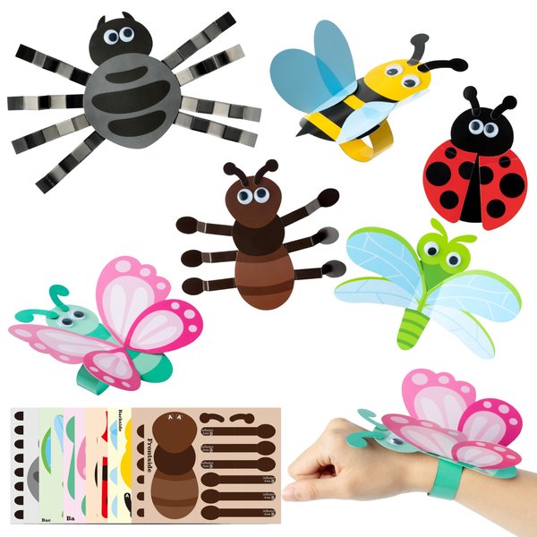WATINC Spring Insects Hand Puppet Crafts - DIY 24Pcs Cute Hand Finger Paper Insects Puppet Party Decor Supplies, Springtime Decoration Kits Home School Art Fun Activities for Kids