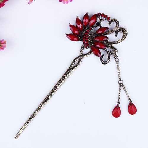 Vintage Chinese Women's Peacock Bird Crystal Hair Stick, Bridal Hair, Wedding Hair, Bride Hair Jewelry