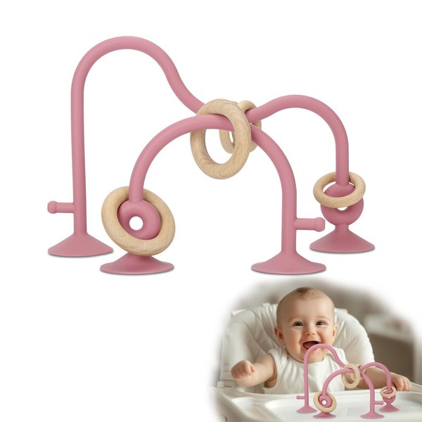 Socub High Chair Toys with Suction Cups for Infant Toddlers 6-12 18 Months, Educational Interactive Toys |Silicone Teething Toy| Parent-Child Table Toy for Baby Boys Girls (Powder Rose)