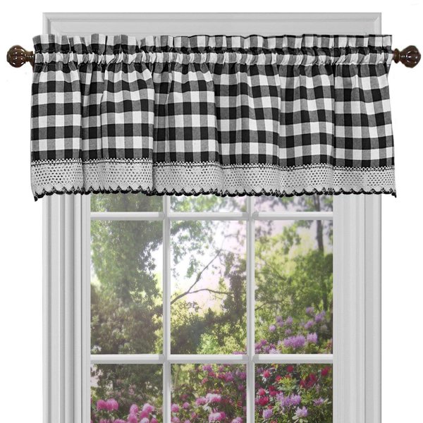 GoodGram Buffalo Check Plaid Gingham Custom Fit Farmhouse Window Valances - Assorted Colors (Black)
