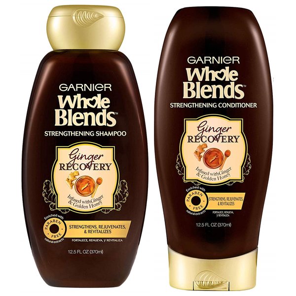 Garnier Whole Blends Haircare - Ginger Recovery - Strengthening Shampoo & Conditioner Set - Net Wt. 12.5 FL OZ (370 mL) Per Bottle - One Set