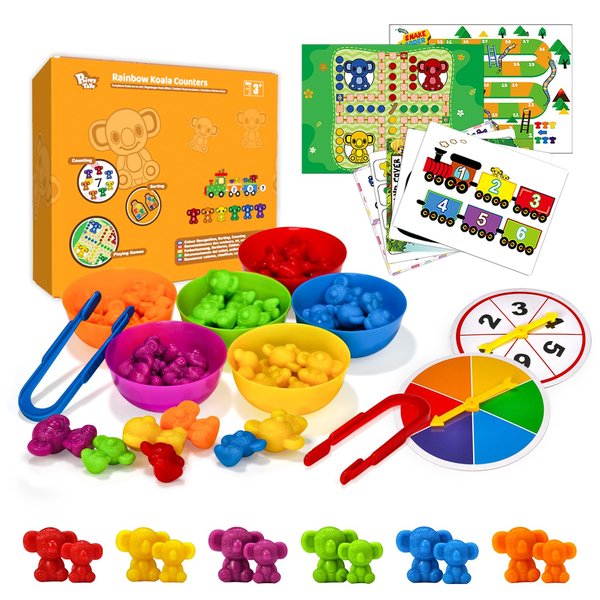 Pairez Toys Counting Toys for Kids, Animal Koala Counters w/Activity Cards for Playing Snakes and Ladders, Ludo Board Games, Math Learning Manipulatives, Early Development Toys for Preschool Toddlers