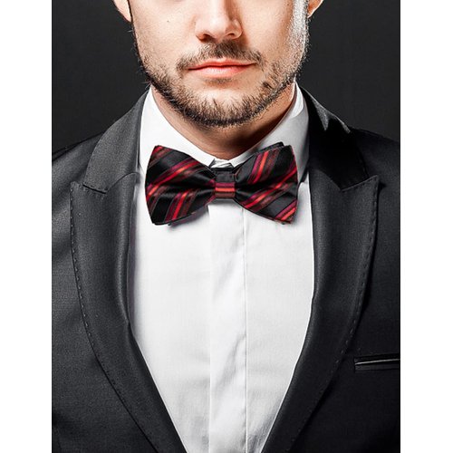 YourTies Red and Black Striped Bow Ties for Men Formal Party Silk Pre Tied Bowtie Gift Wedding Party