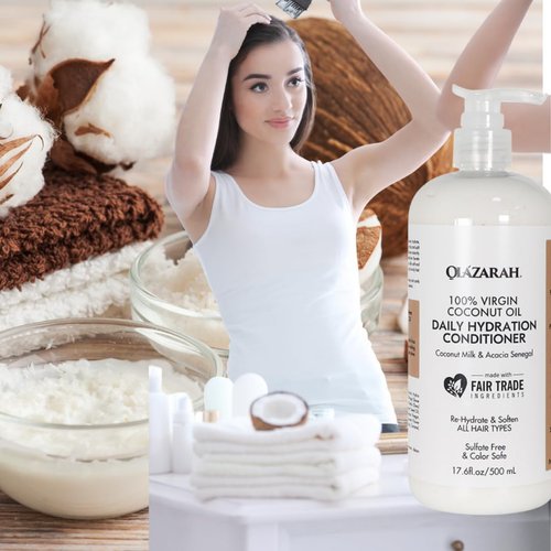 OLAZARAH Coconut Oil Daily Hydration Conditioner/w Coconut Milk & Acacia Senegal, 500ml/17 Fl oz