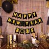 TaoBary Happy New Year Banner 2025 New Years Eve Party Supplies Glitter Gold Letters New Years Backdrop Sign Clock Fireworks Happy New Year Decorations for New Years Eve Decor