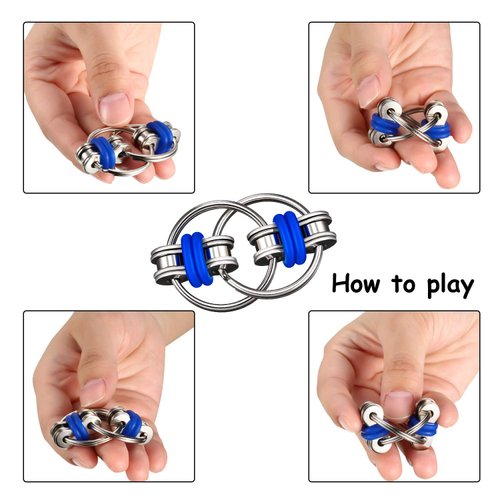 Gejoy Fidget Toy Set Include Six Roller Chain Fidget and Key Flippy Chain Stress Reducers for Autism Stress and Anxiety Relief (Light Blue, Dark Blue)