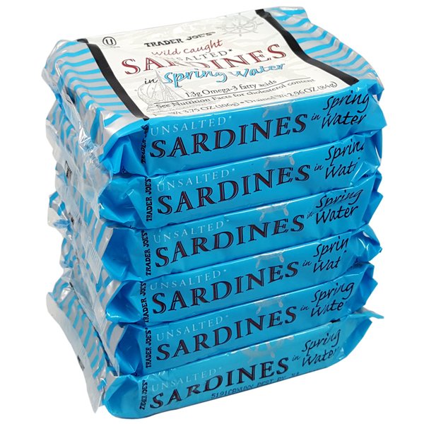 Unsalted Sardines in Spring Water, (Pack of 6), 3.75 oz Tin - Trader Joe's