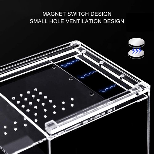 NANEEZOO Magnetic Acrylic Reptile Cage, 6"x6"x9" Tall Enclosure Transparent Reptile Breeding Box Terrarium Tank for Tarantula Scorpion Sling Isopods Invertebrates Insect Mantis