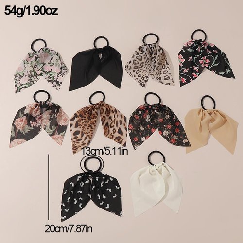 10pcs Bow Scrunchies Bow Hair Ties Cute Bow Hair Scarf Scrunchies Flower Bow Hair Elastic Bow Hair Bands Chiffon Cheetah-print Black Scrunchy Pack