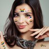 Gay Pride Day Face Temporary Tattoo Sticker 10 Designs Rainbow Stripes Flag Heart Star Butterfly Pattern Stickers LGBT Flash Body Art Temporary Tattoos for Women Men Gay Pride Day Parades Party Favors