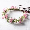 KorViSHOW Pink Bohemian Flower Crown - Pink Babys Breath Flower Headband with Green Leaf Bohemian Floral Headpiece Hair Wreath for Women Wedding Halloween Christmas