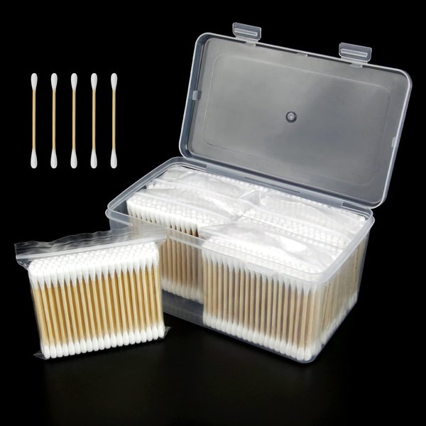 Organic Cotton Swabs 800 Count - Garrelett Natural Bamboo Cotton Buds For Ear - Ear Sticks with A Storage Box Included - Strong 100% Pure Cotton Stick for Arts & Crafts, Daily Cleaning