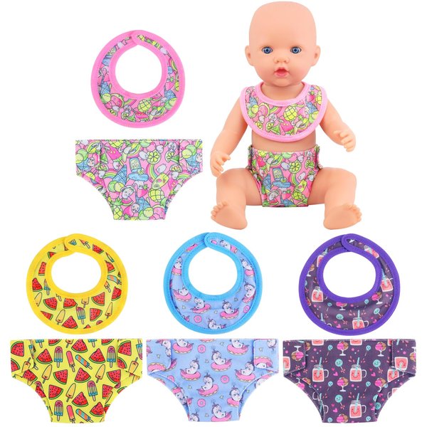 UNICORN ELEMENT Doll Diapers Underwear and Doll Bibs for 14-18 Inch Baby Dolls, Suitable for Baby Girls Infant Baby Dolls