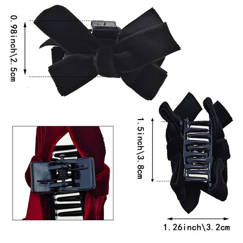 4 PACK Mini Velvet Hair Bow Clips Black Red Bow Hair Claw Clip No Slip Bow Jaw Clips Bows Hair Barrettes Accessories for Women