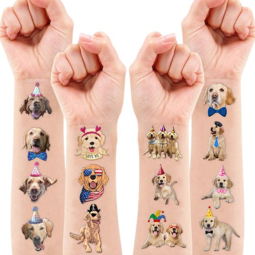 Golden Retriever Temporary Tattoos - 100 PCS Funny Cute Dog Themed Stickers for Kids Birthday Party Supplies, Decorations, Favors and Prizes - Cute Gifts for Boys and Girls