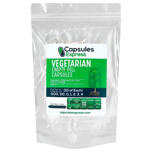 XPRS Nutra Clear Empty Capsules Sample Pack - Ten Each of Sizes 000, 00, 0, 1, 2, 3, 4 - Empty Capsules - Pill Capsule - Vegetarian Vegan Caps DIY Supplement Filling