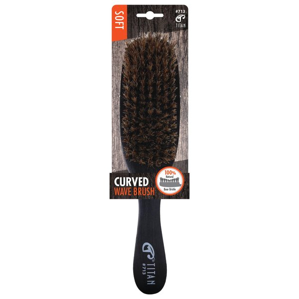 Titan Soft Curved Wave Brush For Men All Hair Textures – 1pc, Natural Boar Bristles Wooden Handle, Wooden Hair Brush