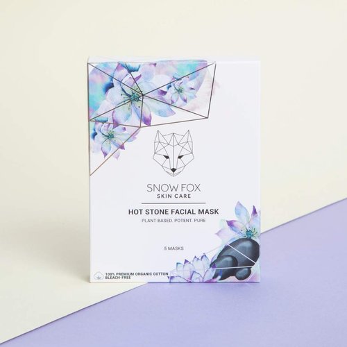 Snow Fox Hot Stone Facial Mask - 5 Packs Warming, Pore Minimizing Sheet Mask with Blue Egyptian Lotus and Niacinamide