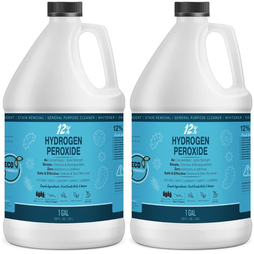 12% Hydrogen Peroxide Solution - (Just Food-Grade H2O2 & Water!) - Ecofriendly Natural Cleaning Solution for Kitchen, Bath, Laundry, and More - HDPE Bottle with Child-Safe Cap USA Made