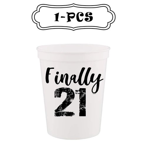 Veracco Finally 21 Cheers To 21 Years Twenty First Stadium Party Cup Funny 21s Birthday Gag Gifts For Him Herr Party Favors Decorations (White/Black, 12)