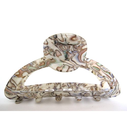 Generic Rounded gray abalone sea shell effect hair claw clamp clip fine thin hair