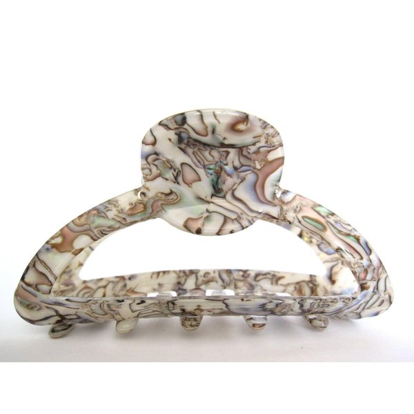 Generic Rounded gray abalone sea shell effect hair claw clamp clip fine thin hair