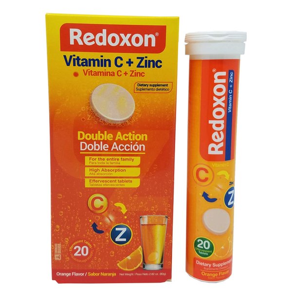 Orange Flavored Redoxon Effervescent Vitamin C Tablets with Zinc 20 ct