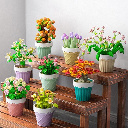 MEIEST Mini Flower Succulent Bonsai Building Block Set,Simulation Pot Plant Artificial Particle Flower Botanical Collection Construction Building Bricks Toy,Cute Home Decors (Daisy)