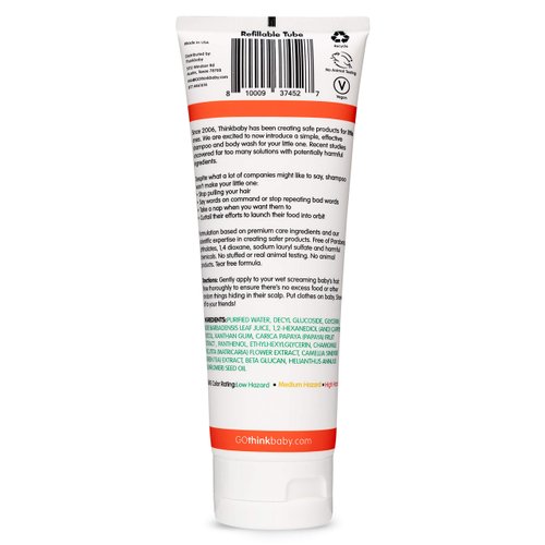 Thinkbaby Baby Shampoo for Hair & Body Wash for Sensitive Skin, Tear and Parabens Free, EWG Verified, Phthalates, Clean, Papaya, 8 Fl Oz
