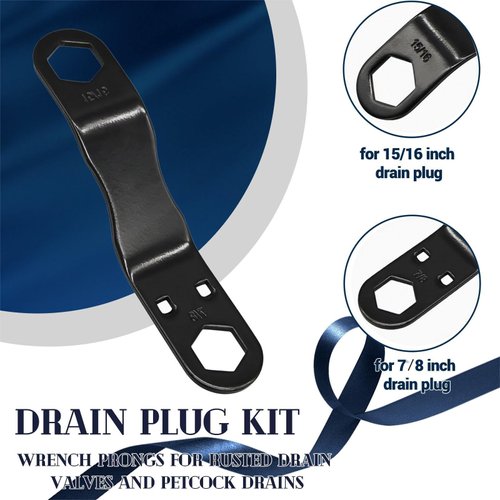 RVPNR.CN RV Water Heater Drain Plug Kit, Include Angled Wrench, 8 Pieces 1/2" NPT Replacement Plugs and 1 Roll PTFE Tape