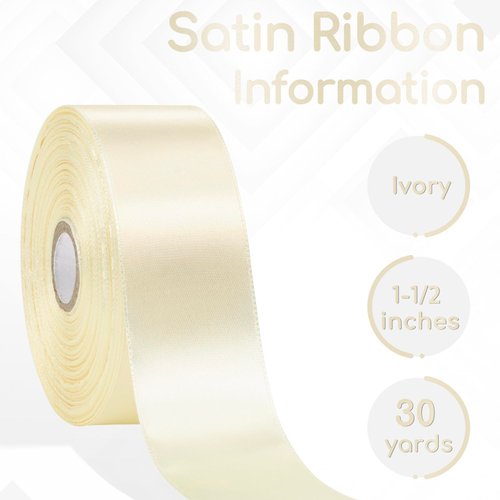 Aoropo Ivory Ribbon 1-1/2 Inch 30 Yards, Cream Satin Ribbon for Gift Wrapping, Flower Bouquet, Crafts, Baby Shower, Christmas, Wedding and Bow Making