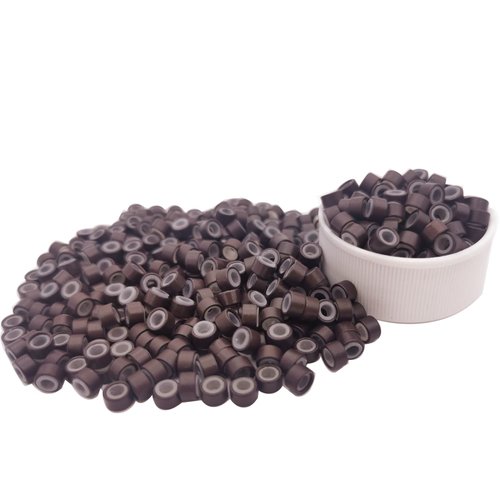 Flosius 500 Pcs Hair Extension Beads 5mm Silicone Micro Rings Links Beads for I Tip Human Hair Extensions Tool (Brown)